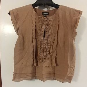 Embellished ruffle front silk blouse